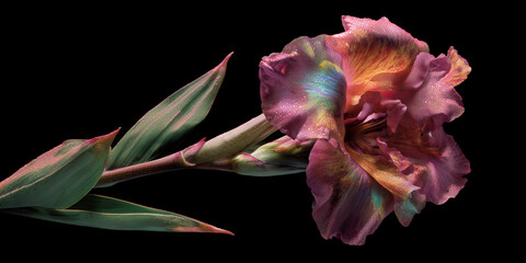 A close-up photograph showcasing a vibrant flower with intricate details against a stark backdrop