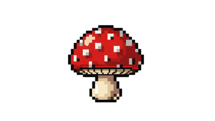 Single Pixel Art Mushroom Isolated
