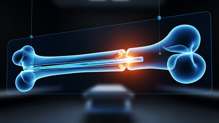 Medical Illustration of Bone Fracture Repair with Intramedullary Nail - Orthopedic Surgery Concept