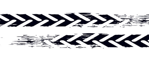 Tire track. Car, bike, motorcycle tyre mark with grunge effect isolated on white background. Wheel footprint on the road.