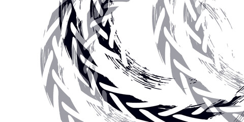 Tire track. Car, bike, motorcycle tyre mark with grunge effect isolated on white background. Wheel footprint on the road.