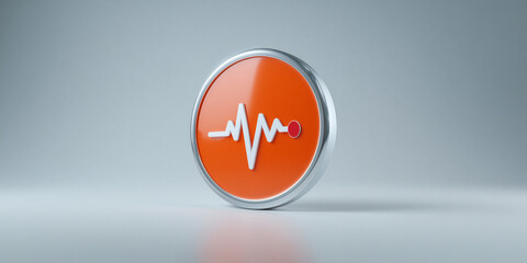 An orange circular button with a stylized heartbeat line