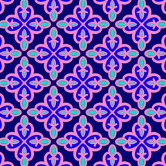 Seamless Geometric Damask Pattern in Vibrant Pink and Blue