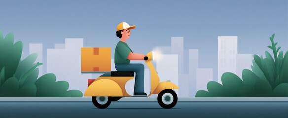 Express courier racing through city streets to ensure swift and safe package delivery.