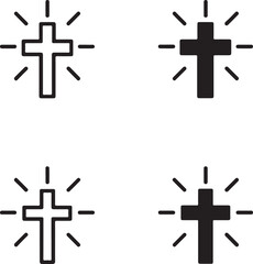 Isolated cross with light silhouette icon, cross with light Christian symbol, shining cross religious vector design, church faith minimal illustration, spiritual celebration branding
