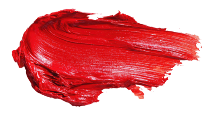 Thick, vibrant red paint smear with textured ridges against a black background