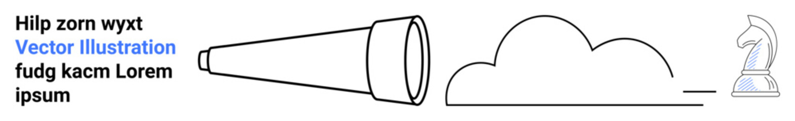 Obraz premium Business strategy, decision making, future vision, creativity, innovation, progress. Minimalist elements include telescope, cloud and chess knight. Business strategy and decision making concept
