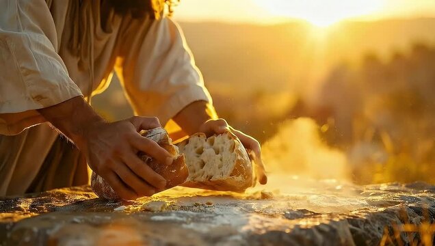 Jesus Christ Breaking Bread - A Symbolic Representation of Communion and Faith.