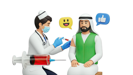 Nurse Administering Vaccine to Arab Man with Social Media Icons