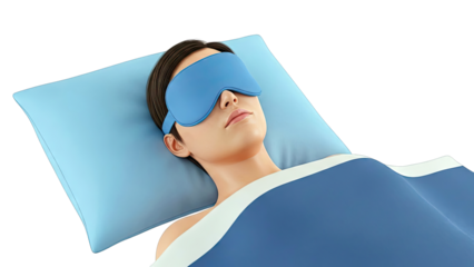 Person Sleeping with Blue Eye Mask and Pillow