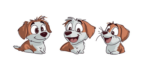 children friendly puppies illustration set with emotions