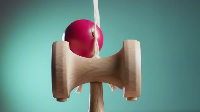 Kendama Toy in Action - A Close-Up View of Skillful Play and Balance.