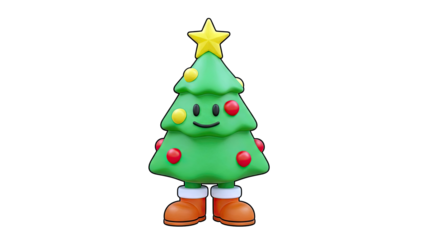 Cute 3D Cartoon Christmas Tree Character with Boots