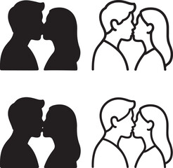 Isolated couple kissing silhouette icon, couple kissing love symbol, romantic couple kissing valentine relationship wedding design, valentine romance branding vector illustration