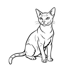 Obraz premium Alert cat sketch portrays watchful feline with elegant posture. Highly detailed engraving drawing features precise line art, capturing animal grace.