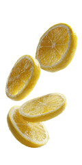 Sliced Lemons Falling isolated on a transparent background
