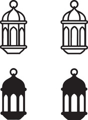 Isolated Islamic lantern outline silhouette icon, Islamic lantern Ramadan fanous, festive light vector illustration, Ramadan celebration minimal design, Muslim holiday branding, fanous Islamic design