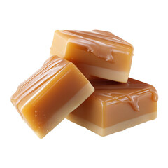 Stack of Caramel Fudge Squares isolated on a transparent background