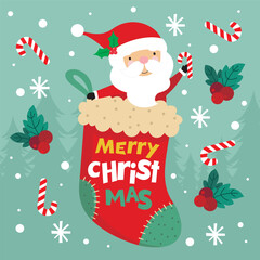 Christmas card with santa on stocking