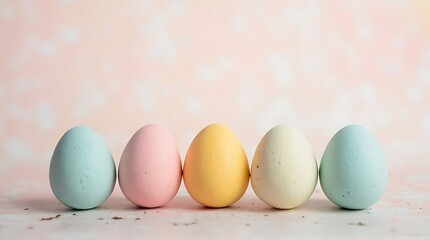 Row of Colored Easter Eggs on Pastel Background