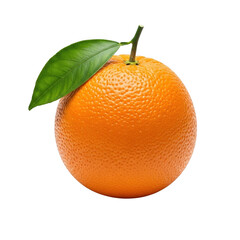 Single orange with leaf isolated on transparent background