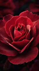 Naklejka premium Close up red rose macro shot with velvety petals and dramatic lighting