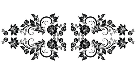 Symmetrical floral design featuring black roses and swirling decorative elements © GDOthoi02