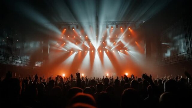 silhouettes of a dancing throng in spectacular concert lighting. notion of shared feelings and rhythmic motion