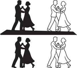 Isolated couple dance silhouette icon, romantic dancing couple love relationship vector, celebration minimal illustration, romantic couple branding design, dancing pose vector