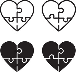 Isolated heart puzzle icon, heart shaped puzzle love connection vector, romantic relationship minimal illustration, couple bonding branding design, love relationship vector
