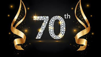 Diamond 70 Birthday and Anniversary Celebration with Golden Streamers and Bokeh Lights – Milestone Event Concept