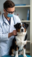 A veterinarian examining a dog in a clinic, illustrating tick removal, parasite control, and professional pet healthcare during a routine checkup.