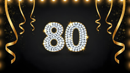 Diamond 80 Birthday and Anniversary Celebration with Golden Streamers and Bokeh Lights &ndash; Milestone Event Concept