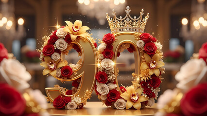 Golden 90 Birthday and Anniversary Celebration with Sparkling Bokeh &ndash; Milestone Event Concept