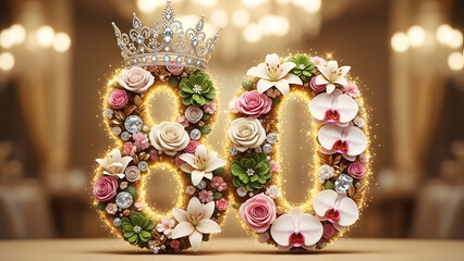 Golden 80 Birthday and Anniversary Celebration with Sparkling Bokeh &ndash; Milestone Event Concept