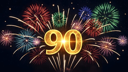 Golden 90 Birthday and Anniversary Celebration with Sparkling Bokeh &ndash; Milestone Event Concept