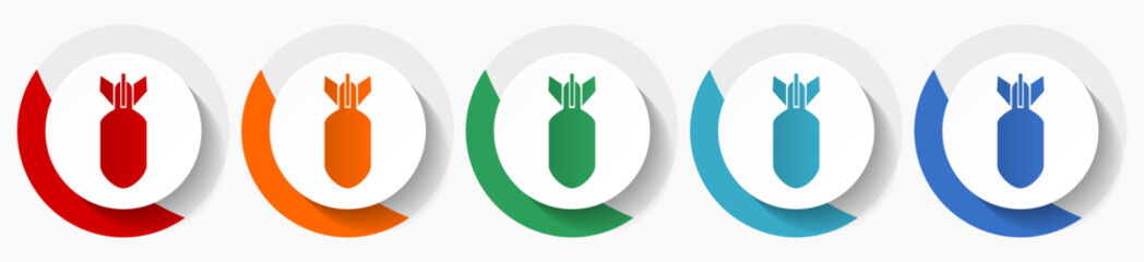 Bomb, war, military, weapon vector icons, flat icon set for logo design, webdesign and mobile applications, colorful web button collection in eps 10