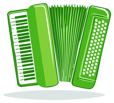 Vibrant green piano accordion musical instrument isolated vector illustration