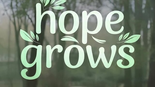 Calm and soothing typography video of &ldquo;Hope Grows&rdquo; with soft green text and leaf illustrations gently swaying