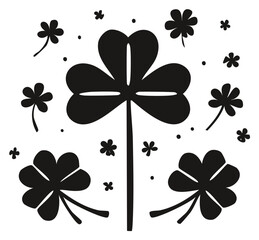 Black and White Shamrock and Clover Illustrations St Patricks Day