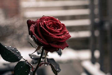 red rose with water droplets