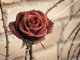 red rose with water droplets
