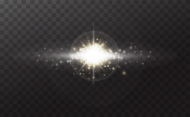 Set of glowing light bursts with sparkles, lens flares, explosions, Star and sparks, Vector. Glare radiance effect