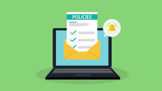  Policies document. Policies regulation concept list document on laptop