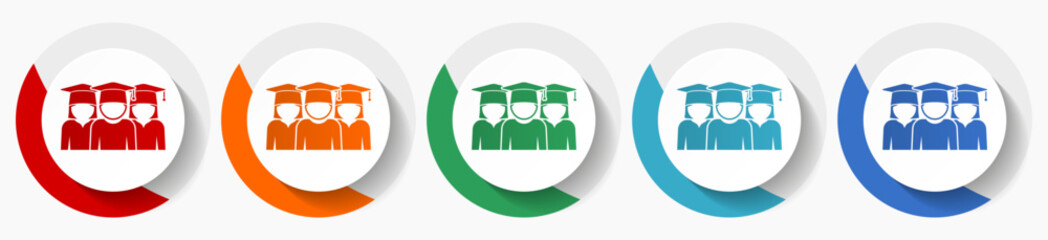 Education, educate, graduate, female and male students vector icons, flat icon set for logo design, webdesign and mobile applications, colorful web button collection in eps 10