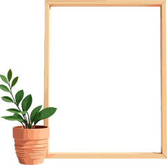 Simple wooden frame with small green leaves in a clean cartoon illustration style, perfect for posters, invitations, templates, and minimal nature designs