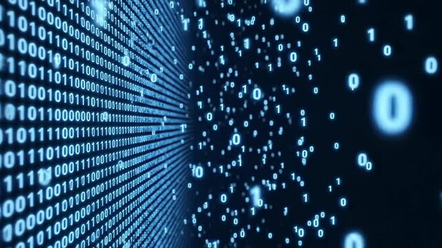 Digital data flow abstract blue binary code background animation