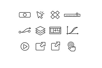 Interactive Motion Icons. Interactive Motion. Line outline icon set of interactive motion: UI button, hover