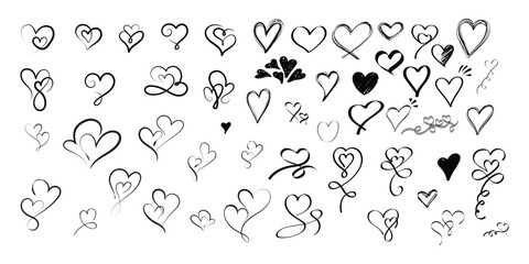 Fototapeta premium hand drawn heart doodle set with love word on white background. black heart sketch collection with romantic line art elements. love heart outline doodles vector for valentine design [Converted]