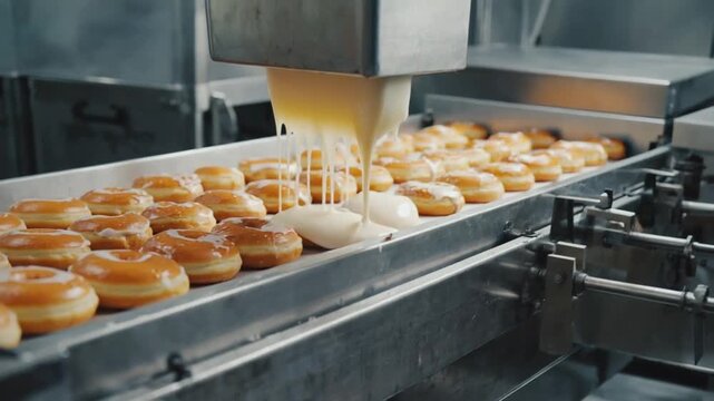 Glazing the donuts.